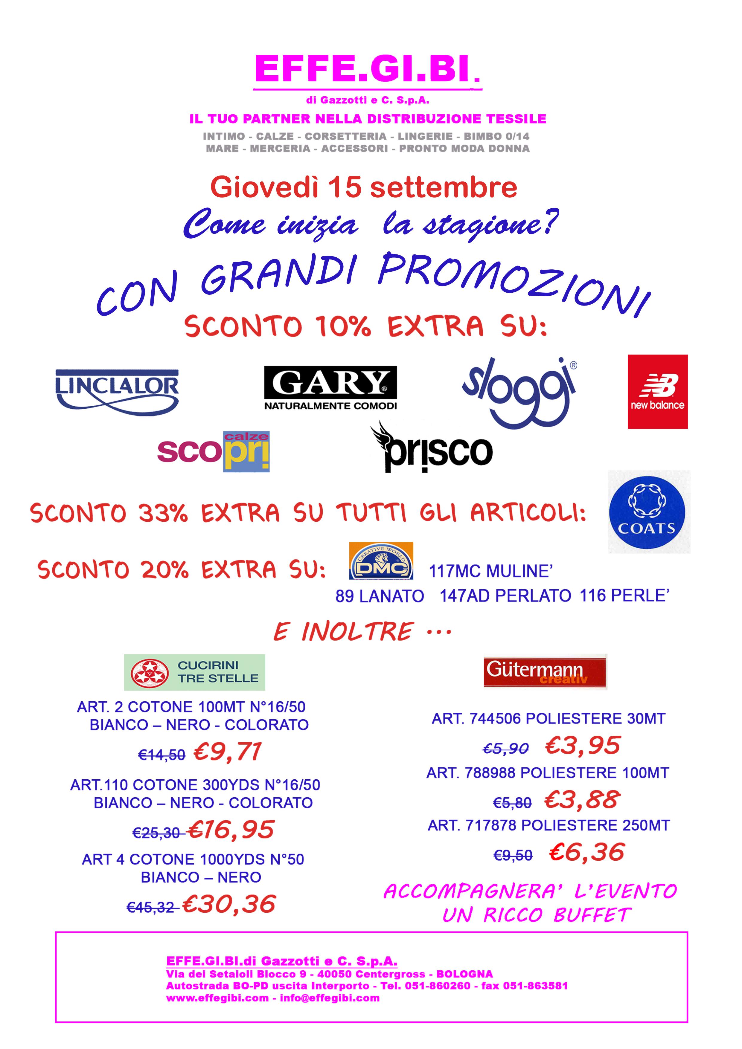 Gioved&#236; 15 settembre giornata promozionale !