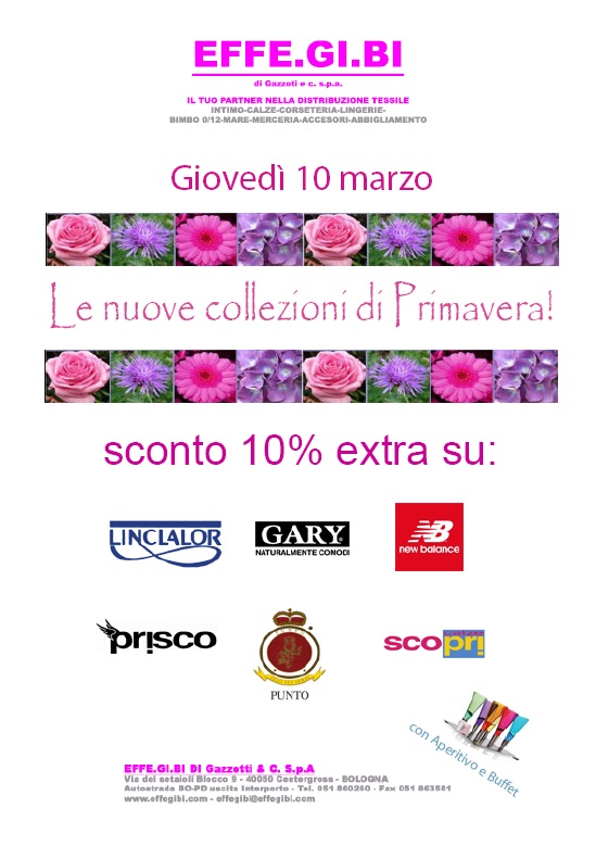 Gioved&#236; 10 Marzo 2016 - Presentazione nuove collezioni - Sconti su vari marchi